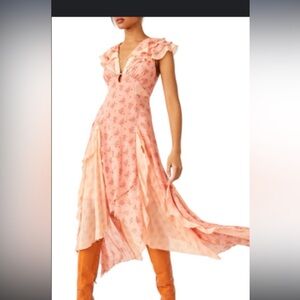 Free People Joaquin Floral Ruffle Plunge Dress